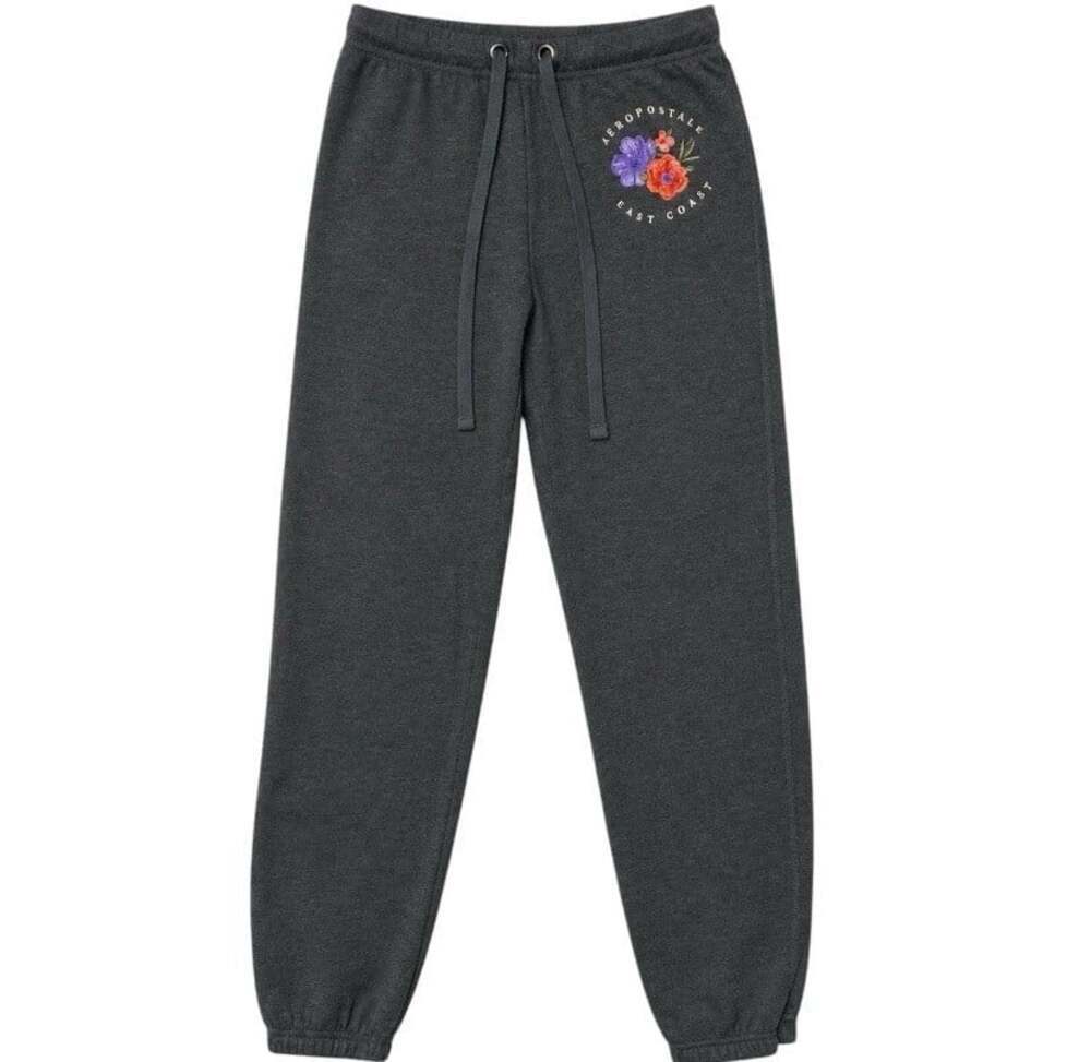 Aeropostale Fleece Tracksuit Set Dark Charcoal Gray Floral Hoodie Sweatpants XS - Picture 5 of 10